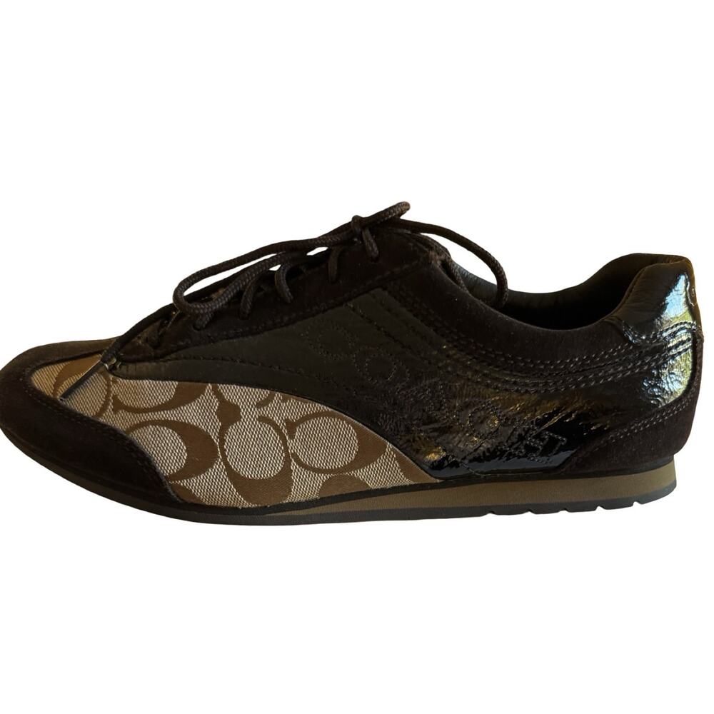 COACH Sneakers Womens 10 Kodie Brown Signature C Logo Y2K Low Top Casual Comfort